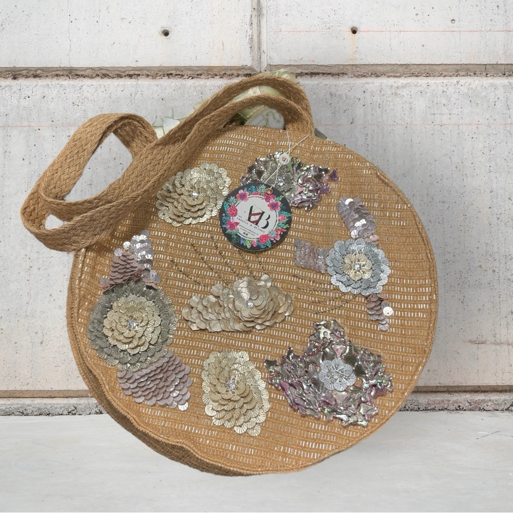 America and Beyond Jute Tote‎ Purse Shoulder Bag Hand Treated 20x26 NWT Casual